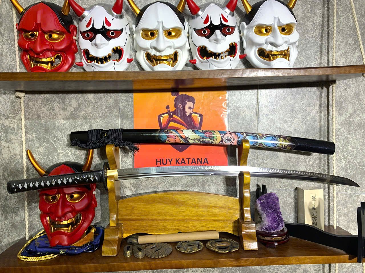 Kiếm Nhật Katana Thép T10 - Thiết Kế 2 Rãnh Máu Cao Cấp