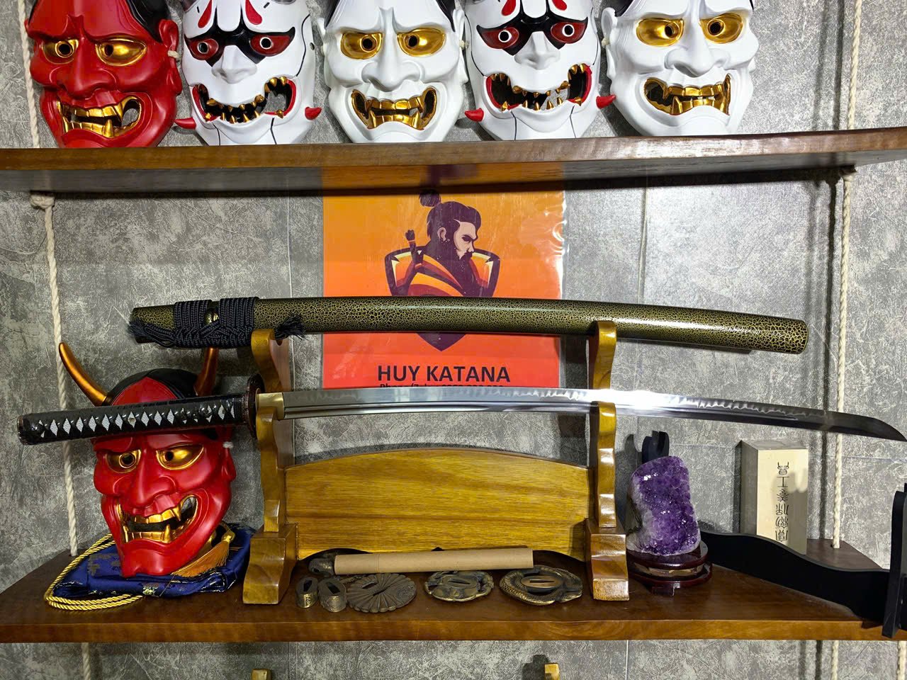 Kiếm Nhật Katana Thép T10 - Thiết Kế 2 Rãnh Máu Cao Cấp