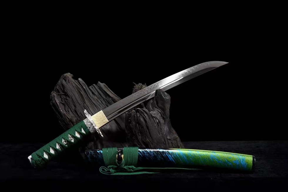 2-Inch T10 Burnt Blade Wakizashi Jade – Handcrafted Samurai Sword