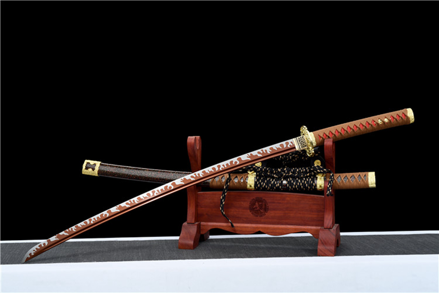 Kiếm Nhật Tachi Hồng Long – Đại Đao Thép Mangan Rèn Tay, Hoạ Tiết Lửa Đỏ Cao Cấp