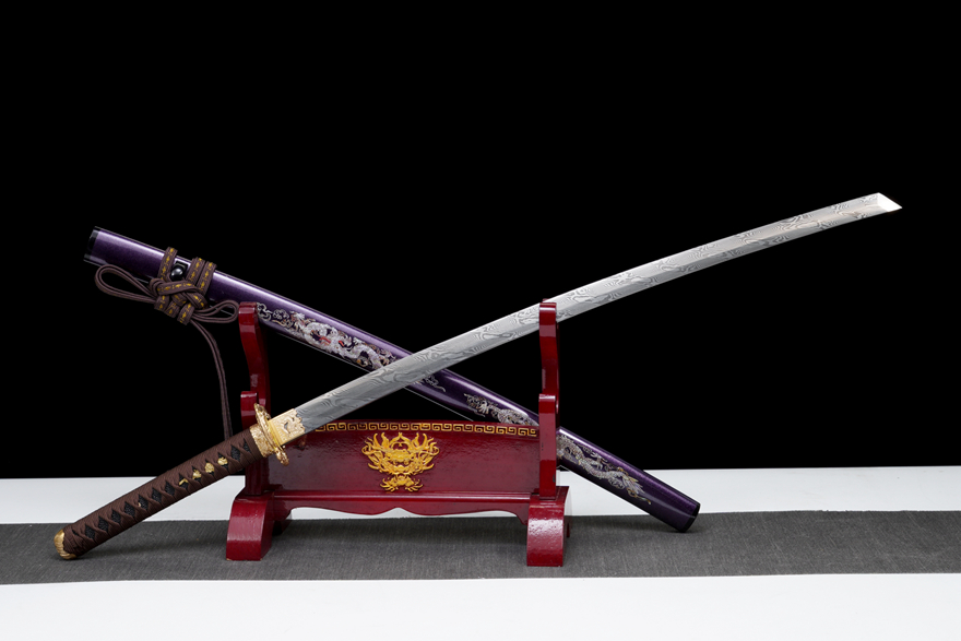 Kiếm Nhật Tử Thanh Thần Long – Thép Hoa Văn Xoắn Damas, Đồng Nguyên Chất Khắc Rồng 