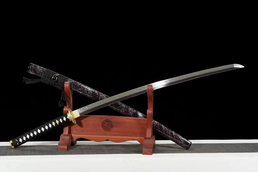 Kiếm Nhật Katana Lưỡi Tôi Vân Răng Kim Trúc | Thép T10, Rèn Thủ Công, Cực Sắc Bén