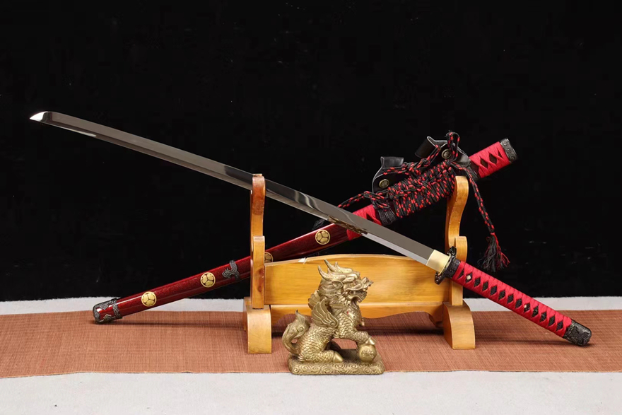 Kiếm Nhật Tachi Võ Sĩ – Nhất Đức Xuyên Quỳ  Thép Phong Đánh Bóng Gương, Lưỡi Chữ V Sắc Bén