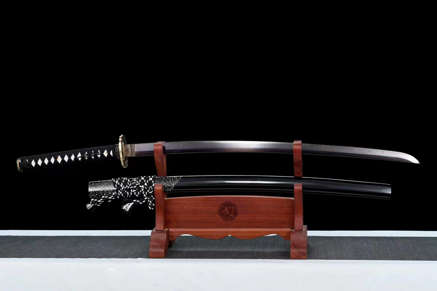Kiếm Nhật Katana Long Đằng Võ Sĩ | Thép Hoa Văn Tự Rèn, Lưỡi Xanh Nhiệt, Chạm Đồng Tinh Xảo