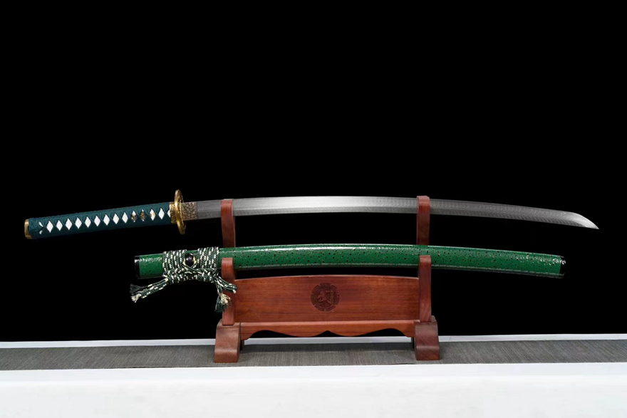 Kiếm Samurai Đồng Chạm Khắc Thép Damascus Nhất Diệp Tri Thu | Họa Tiết Phượng Vĩ, Vỏ Gỗ Sơn Mài Cao Cấp