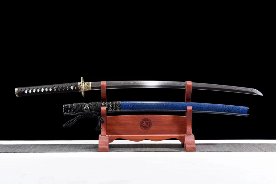 Kiếm Nhật katana Long Tước – T10 Tôi Đất, Mài Gương | Đồng Khắc Thủ Công, Vỏ Gỗ Quấn Mây Sơn Mài Cao Cấp