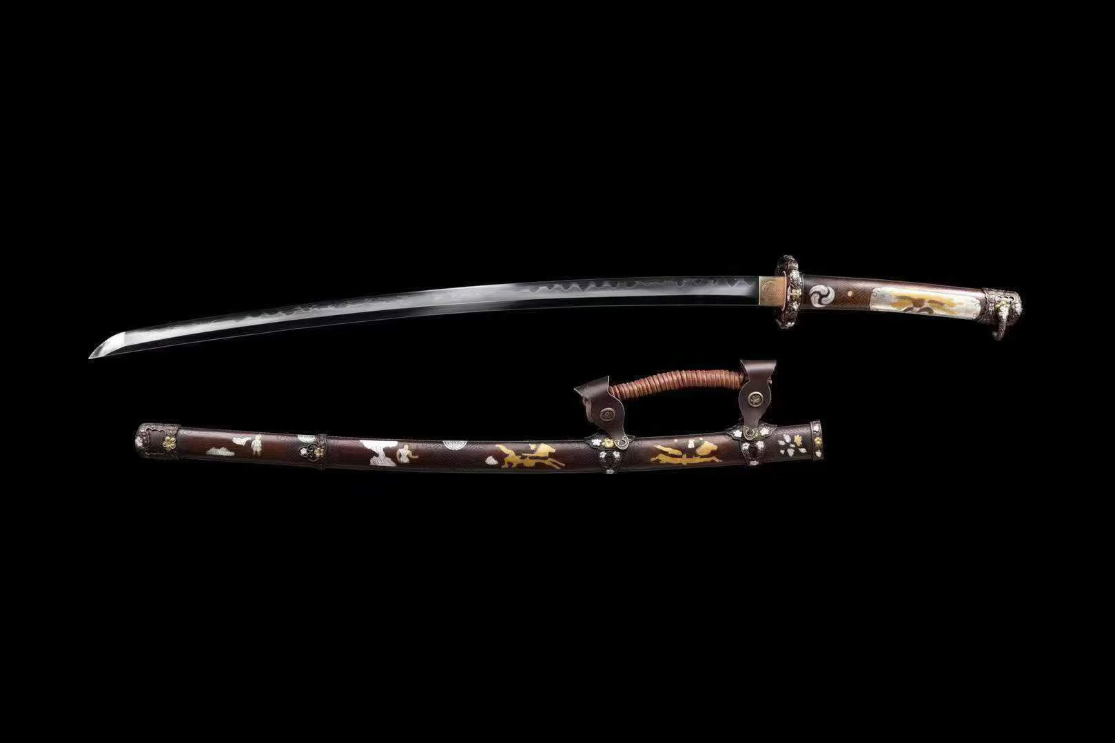 Kiếm Nhật Tachi Bảy Lớp Thép Bọc Đồng Chạm Hoa