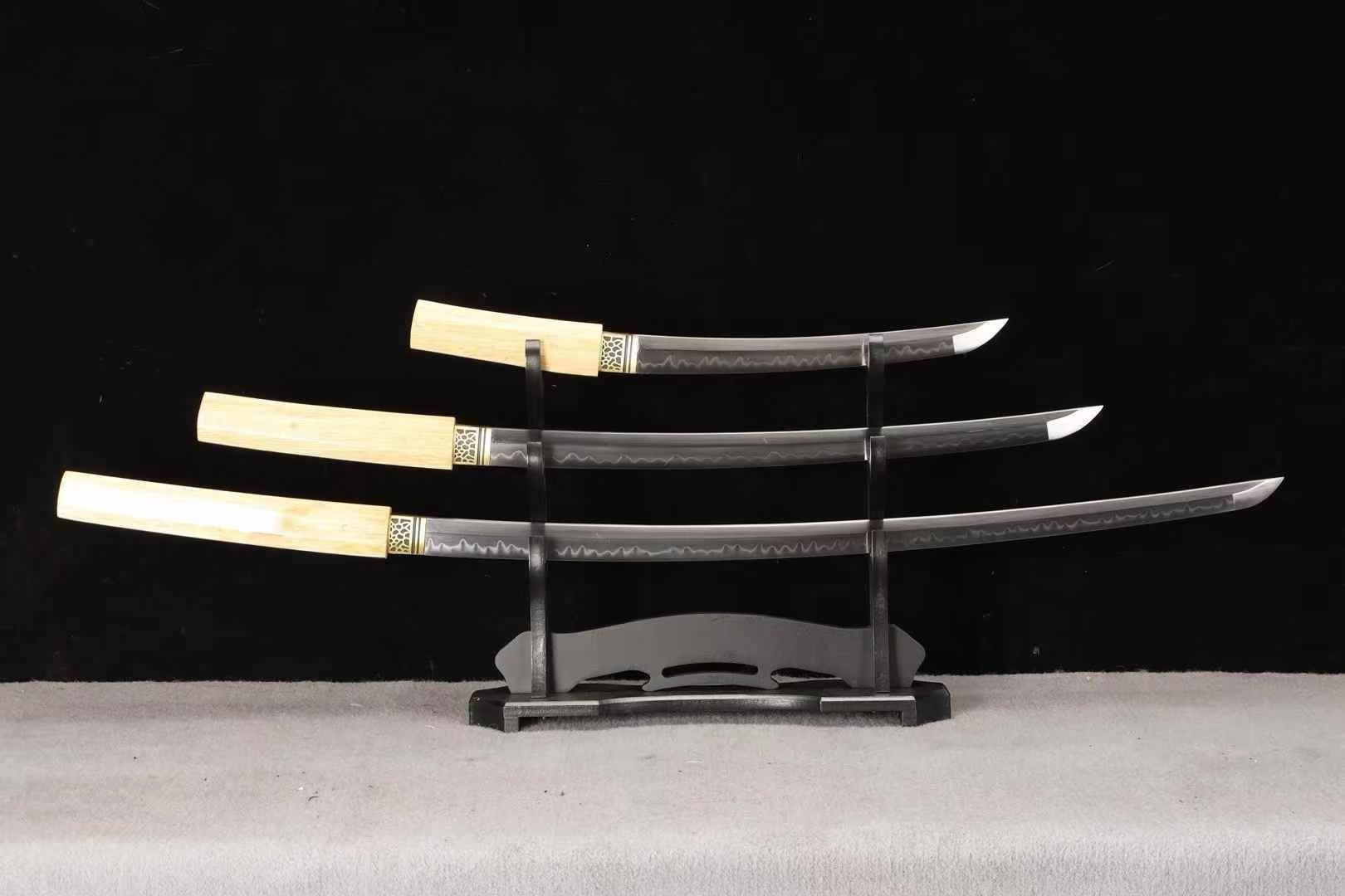 Bộ 3 Kiếm Shirasaya Samurai Lục Lăng Gỗ Trắng – Thép T10 Tôi Lưỡi, Bản Sắc Bén Thủ Công