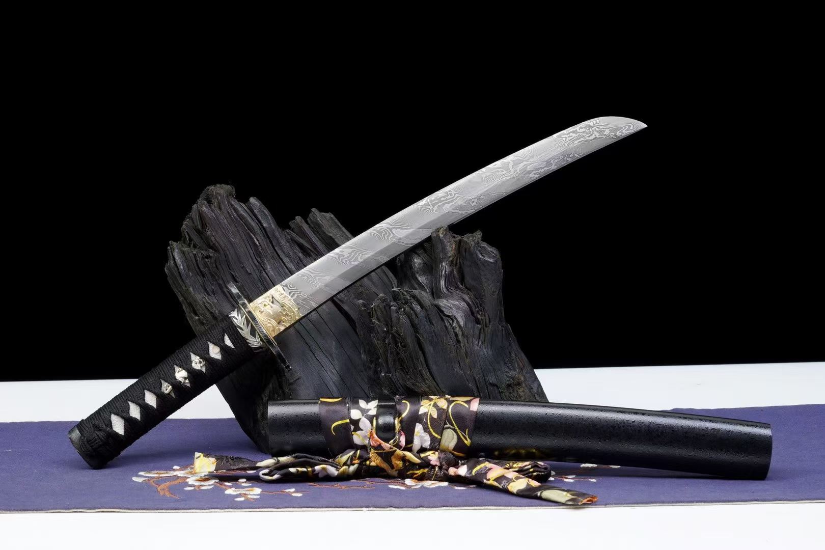 Kiếm Nhật Tanto Mê Tiên 12 Inch Thép Hoa Văn Bách Luyện Cao Cấp