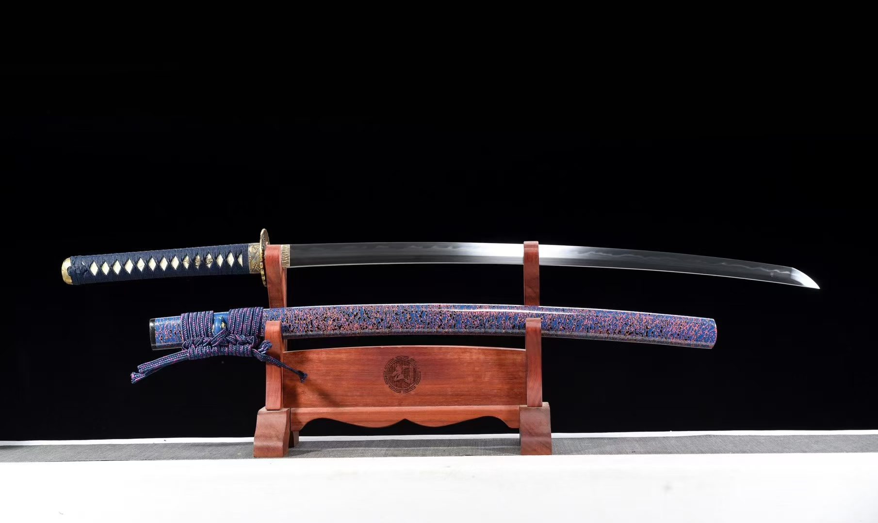 Kiếm Nhật Katana T10 Tôi Đất Hamon Sóng Biển – Đồng Nguyên Khối Cao Cấp Starry Sky